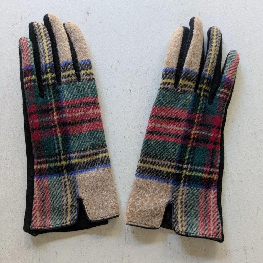Plaid Wool Gloves for Women